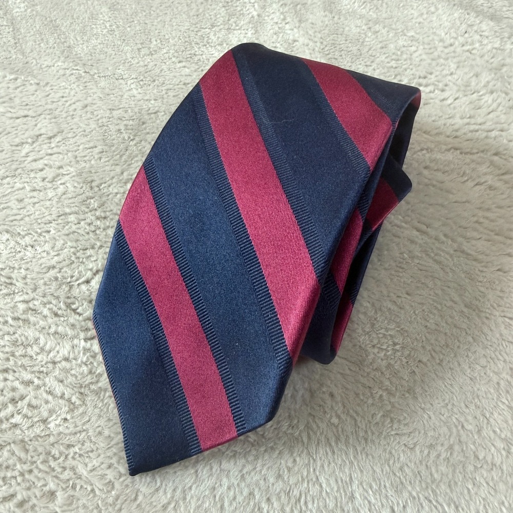 Brooks Brothers 346 Mens Necktie Silk Striped Red Navy 58x3 Skinny Wedding EUC